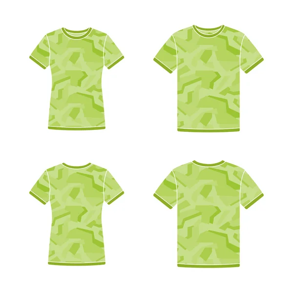 Grön Kortärmad t-shirts mallar med kamouflage mönster — Stock vektor