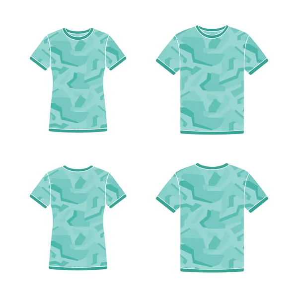 Camisetas de manga corta de color turquesa con el patrón de camuflaje — Vector de stock
