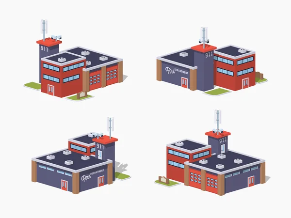 Laag poly-brandweerkazerne — Stockvector