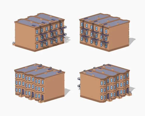 Baixo poli brownstone casa da cidade —  Vetores de Stock