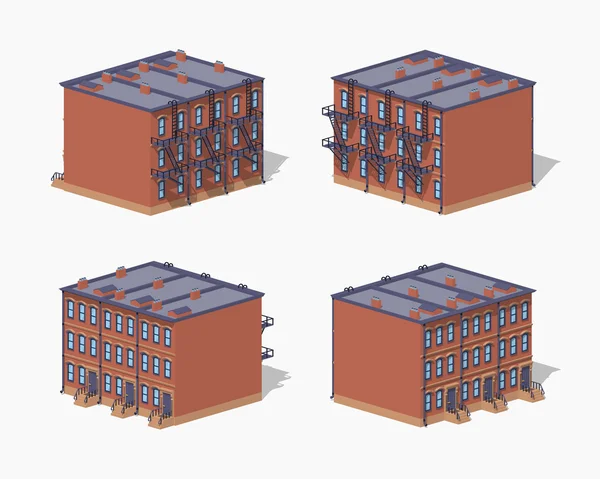 Bajo poli casa de pueblo de piedra rojiza — Vector de stock