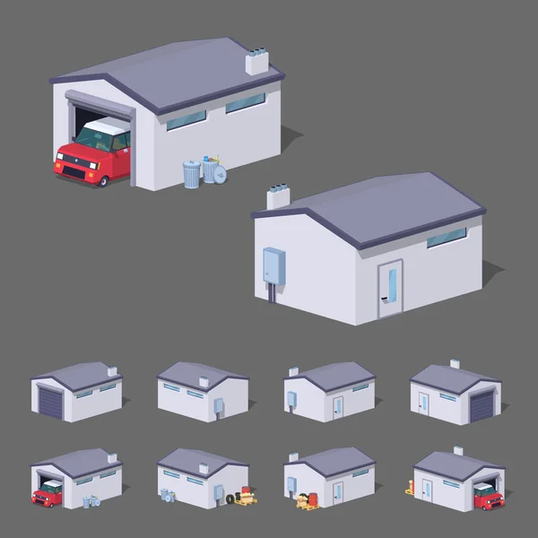 Low Poly weiße Garage — Stockvektor