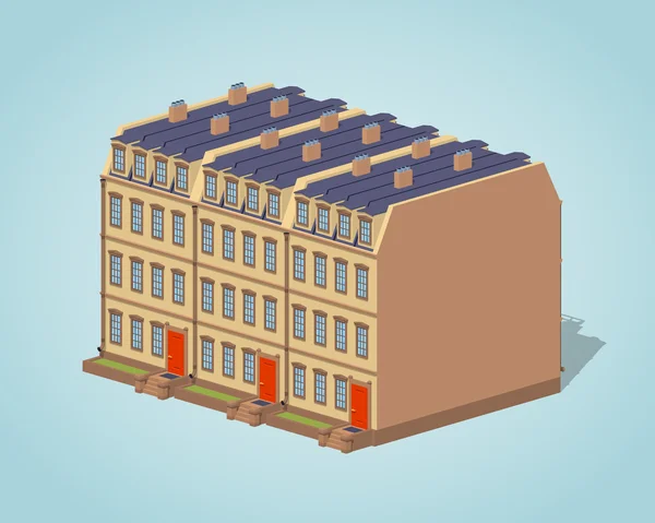 Low poly brownstone town house — Stock Vector