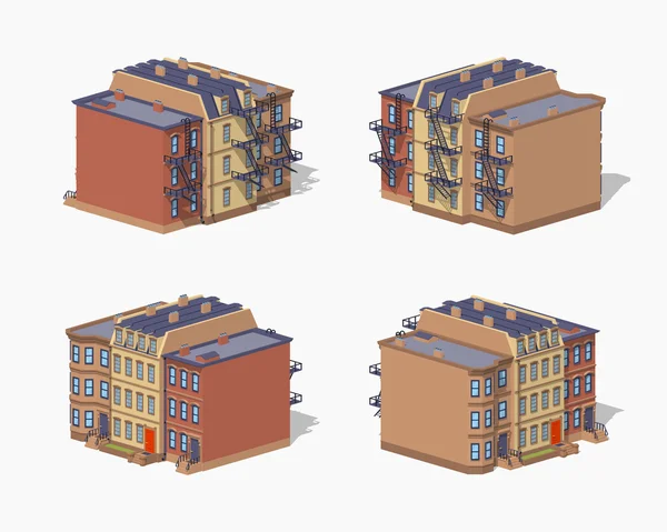 Lage poly brownstone dorpshuis — Stockvector