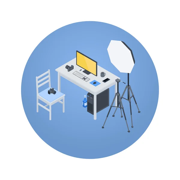 Isometric photographer workplace — Stock Vector