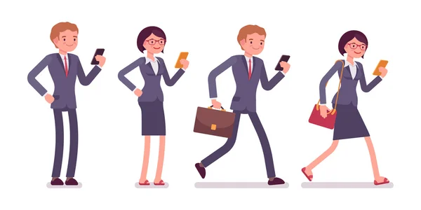 Employés de bureau avec smartphones — Image vectorielle