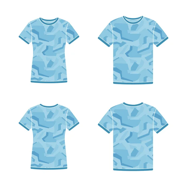 Mavi kısa kollu t-shirtler şablonları kamuflaj desenli — Stok Vektör