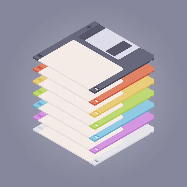 A színes floppy-lemezen, a lemez halom — Stock Vector