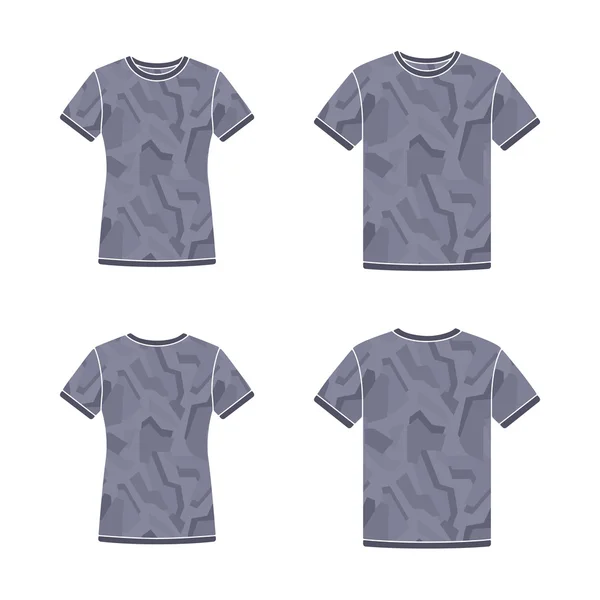 Camisetas negras manga corta plantillas con el patrón de camuflaje — Vector de stock