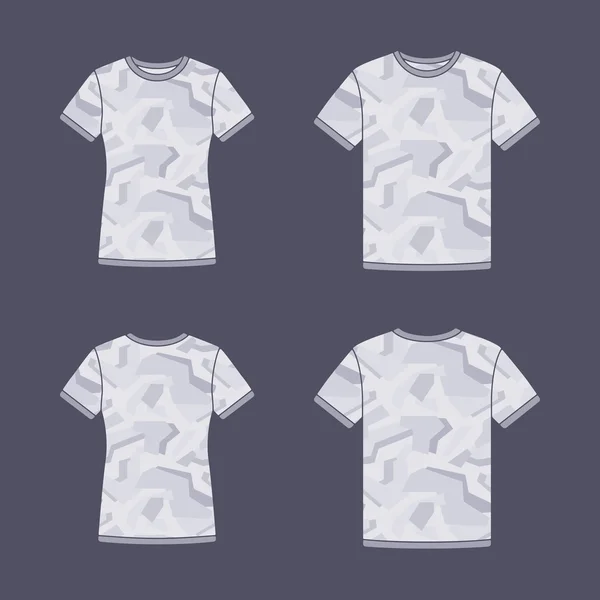 Biały Krótki rękaw koszulki szablony z wzorem kamuflażu — Wektor stockowy