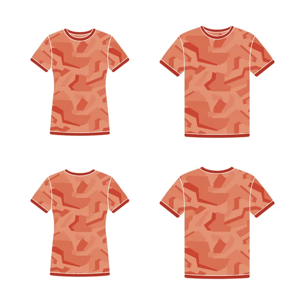 Camisetas rojas manga corta plantillas con el patrón de camuflaje — Vector de stock