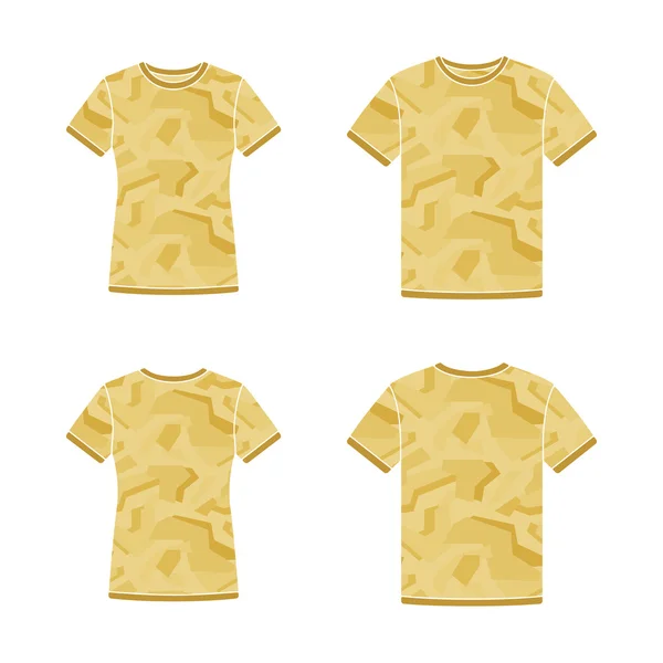 Camisetas amarillas manga corta plantillas con el patrón de camuflaje — Vector de stock