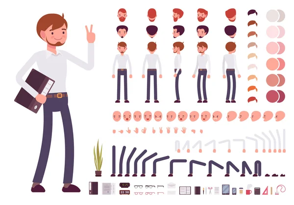 Conjunto de creación de personaje de empleado masculino — Vector de stock