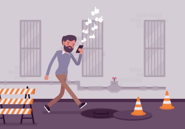 İnsan bir kuyu düşmek için smartphone ile yürüyor