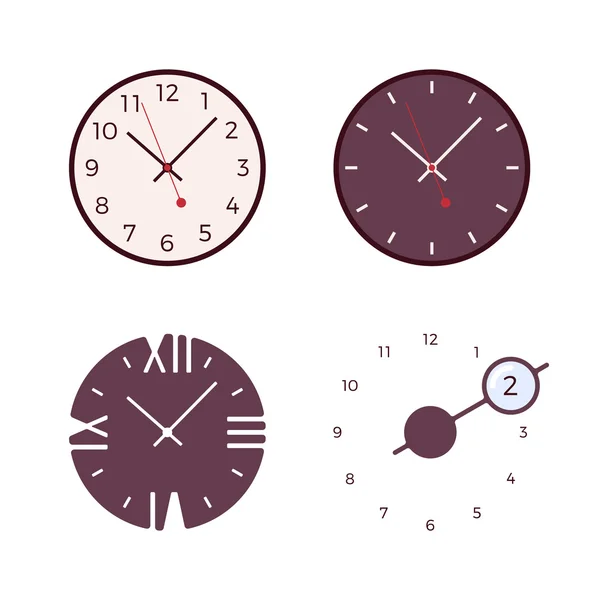 Set de cuatro modernos relojes de pared — Vector de stock