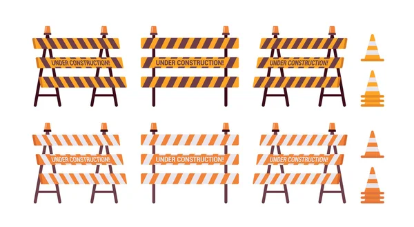 Set of roadblock with light and cone — Stock Vector