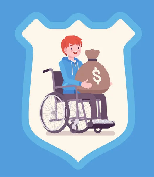 为轮椅残疾男子支付残疾保险福利金 — 图库矢量图片