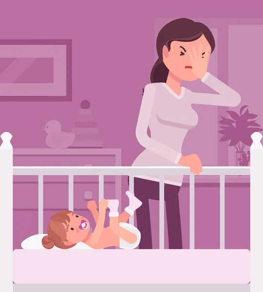 Depression efter förlossningen, nedstämdhet hos mamma, trötthet, symtom på babyblues — Stock vektor