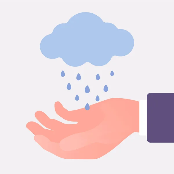 Hand zur Regenwassergewinnung, Sammlung und Speicherung von Regenwolken — Stockvektor