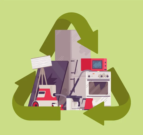 Reciclagem de símbolo verde para aparelhos elétricos empilhados — Vetor de Stock