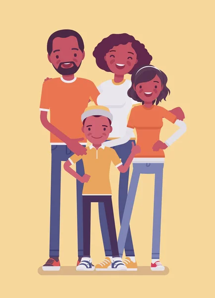 행복 한 흑인 가족, 4 개의 전체긴 초상화 — 스톡 벡터