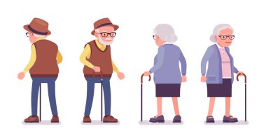Yaşlı insanlar, yaşlı adam, bastonlu kadın.