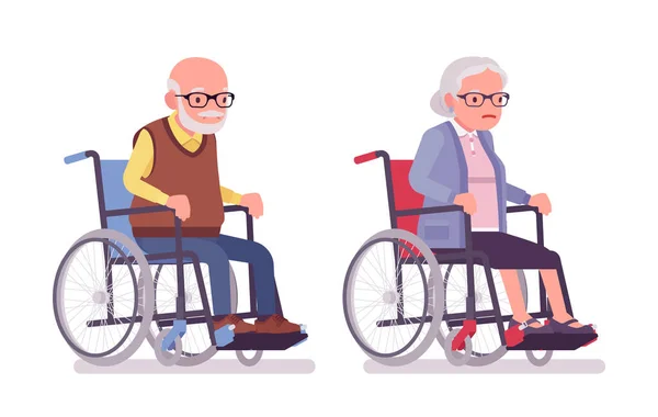 Old people, elderly man, woman sitting in a wheelchair — Stock Vector