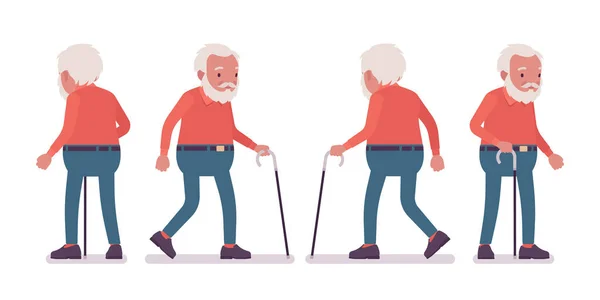 Alter Mann, älterer Mensch mit Gehstock — Stockvektor