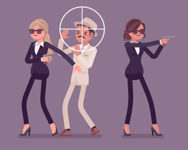 Korumacı kadınlar, optik nişancı görüşünde önemli bir adamı koruyorlar.