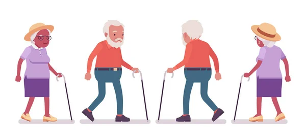 Γέρος, γυναίκα ηλικιωμένη με μπαστούνι — Διανυσματικό Αρχείο