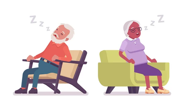 Old man, woman elderly person resting, sleeping in an armchair — Stock Vector