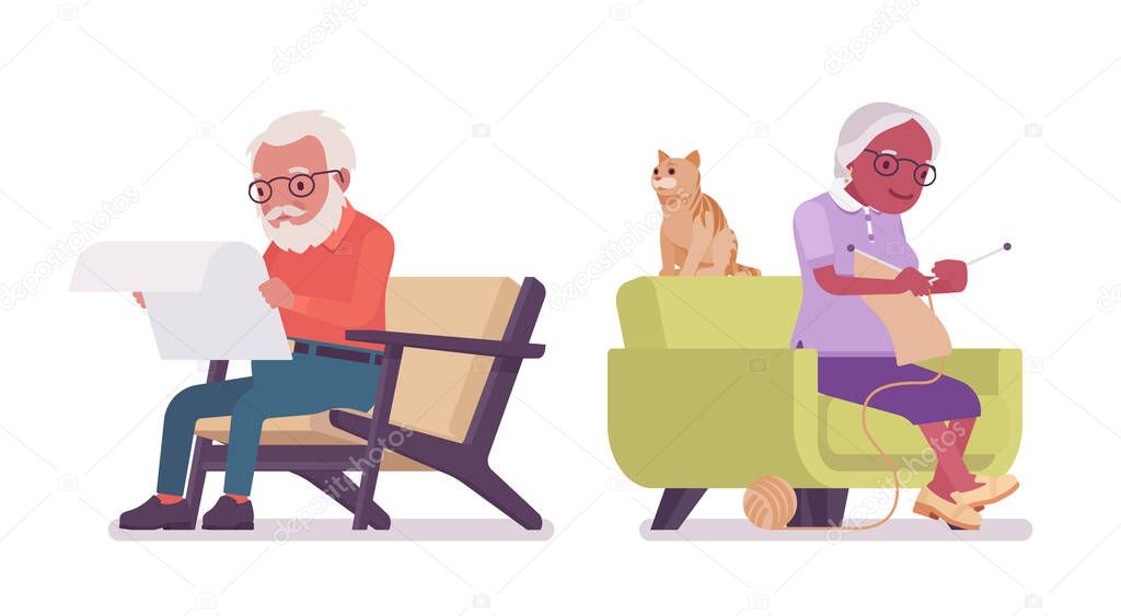 Old man, woman elderly person sitting in an armchair