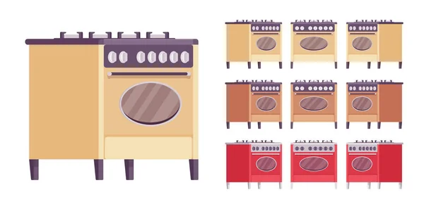 Conjunto de fogão retro, aparelho de cozinha com design vintage —  Vetores de Stock