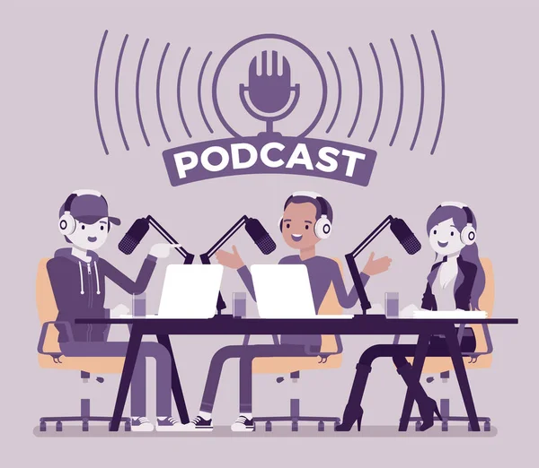 Podcast запис аудіо-обговорення, програма розмов — стоковий вектор