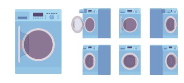 Çamaşır makinesi mavi seti, çamaşır makinesi ev aletleri.