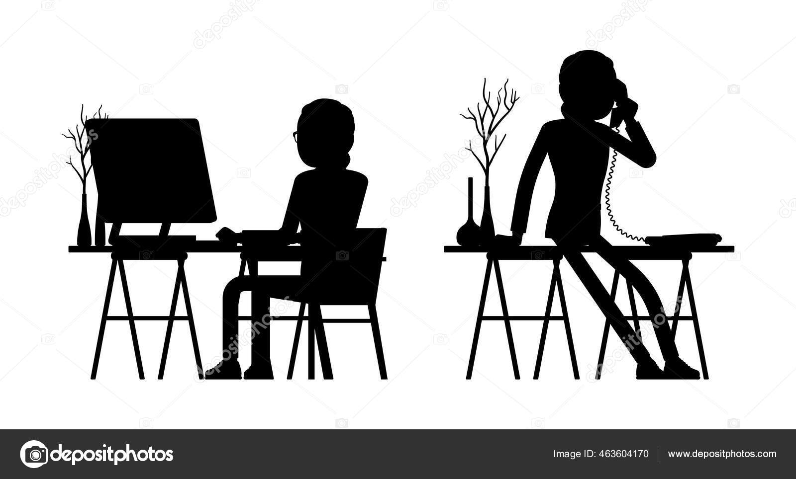 Businessman silhouette, office worker working at computer Stock Vector by  ©Andrew_Rybalko #463604170