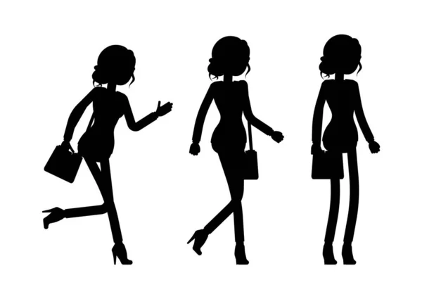 Silhouette de femme d'affaires, employée de bureau debout, marchant, allant — Image vectorielle