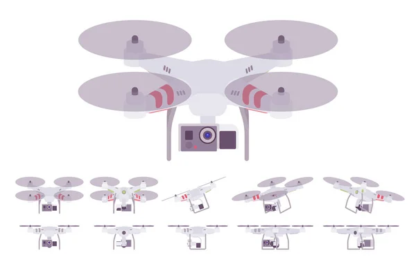 Ensemble quadcopter, hélicoptère sans pilote avec quatre rotors, caméra — Image vectorielle