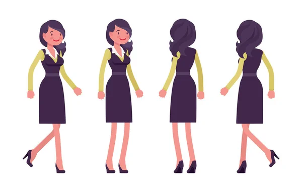 Attraktiv affärskvinna, kvinna i formell svart sekreterare penna kontor klänning — Stock vektor