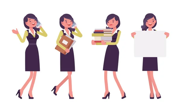 Attraktiv affärskvinna, kvinna i formell svart sekreterare penna kontor klänning — Stock vektor
