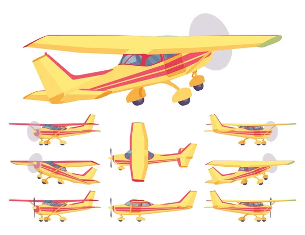Aviones ligeros, naranja, amarillo, franja roja plano librea conjunto — Vector de stock