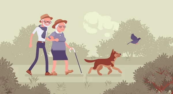 Active seniors, happy healthy elderly people walking through the park — Stock Vector