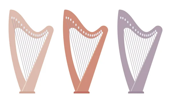Harpa, instrumento musical corda profissional conjunto elegante —  Vetores de Stock
