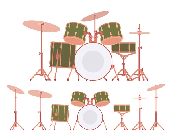 Komplettes Schlagzeug-Set mit Becken und Stativen — Stockvektor