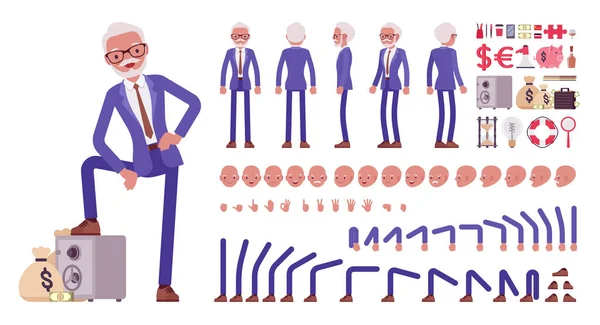 Przystojny staruszek, zestaw budowlany dla starszych biznesmenów — Wektor stockowy