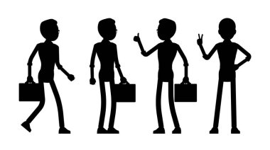 Siyah erkek silueti, iş adamı ya da evrak çantalı ofis çalışanı.