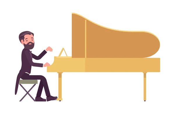 Zenész, elegáns szmokingos férfi, profi zongorán játszik — Stock Vector