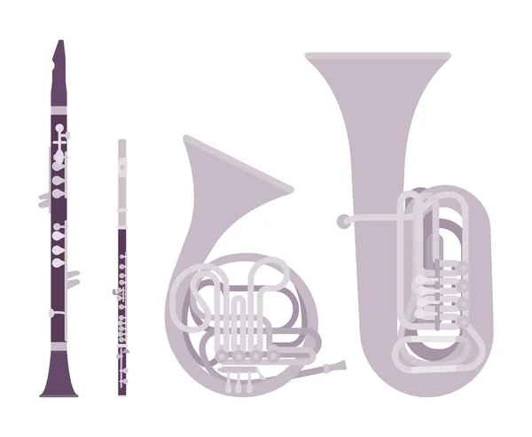 Instrumento musical de sopro cinza prata, conjunto de sopro de bronze —  Vetores de Stock