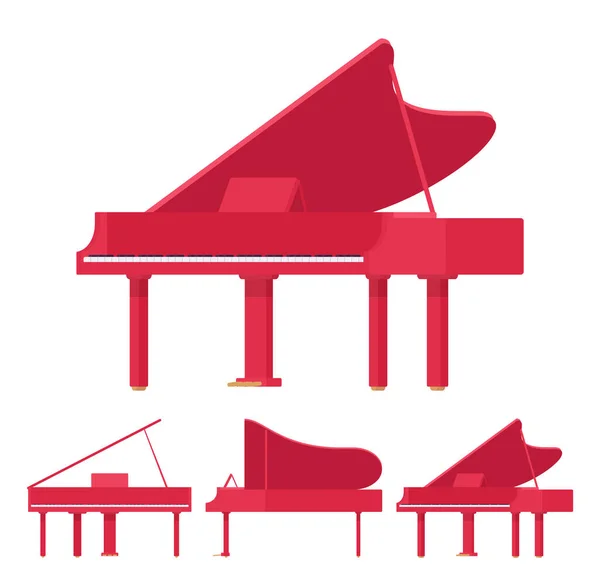 Grand piano, instrumento musical clássico vermelho para concertos, gravações, competição —  Vetores de Stock