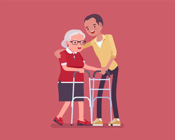 老年人社会支助、老年人护理和康复 — 图库矢量图片